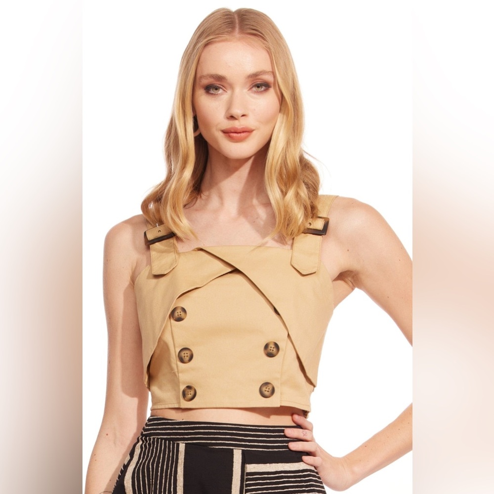 Eva Franco Beige Cropped Button Front Tank